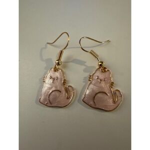 Pink Cat Earrings GoldTone‎ Kitty Kitten Dangle Drop Earrings Women's Jewelry